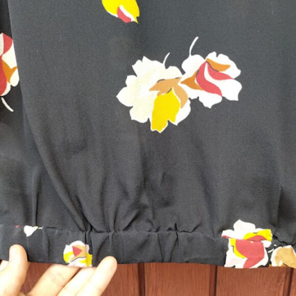 MADEWELL | NWT Black Silk Wrap Top Gallery Floral Long Balloon Sleeve Blouse M - Picture 12 of 16